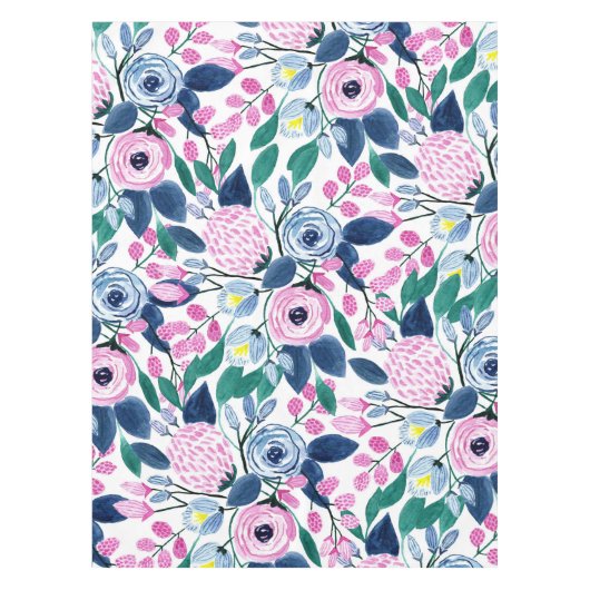 Nappe Motif d'aquarelle Sweet Rose Navy Flowers (Devant)