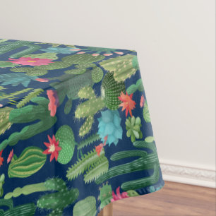 Nappe Motif de cactus Turquoises verts en fleurs