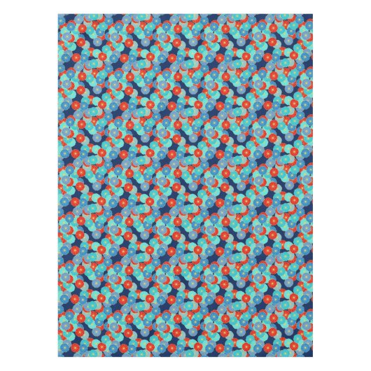 Nappe Motif de fleurs Art Déco - bleu, turquoise et roug (Devant)