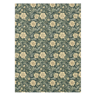 Nappe Motif de fleurs jaunes stylisées vert foncé