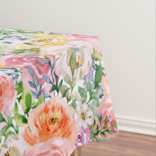 Nappe Motif de fleurs Roses rose jaune blanc orange