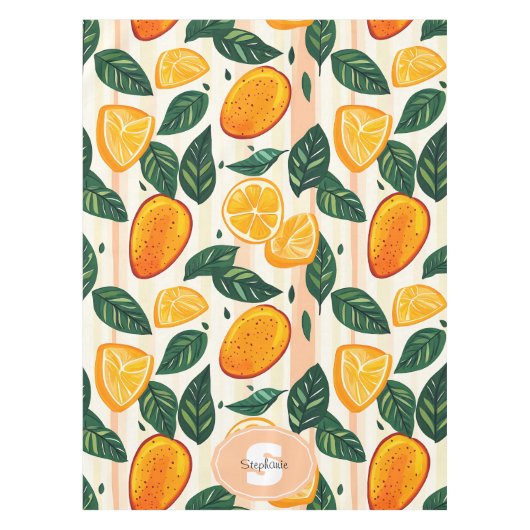 Nappe Motif de fruits d'agrumes avec Feuilles verts (Devant)