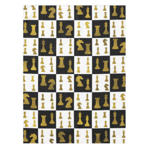 Nappe Motif de pièces d'échecs d'échiquier et d'or