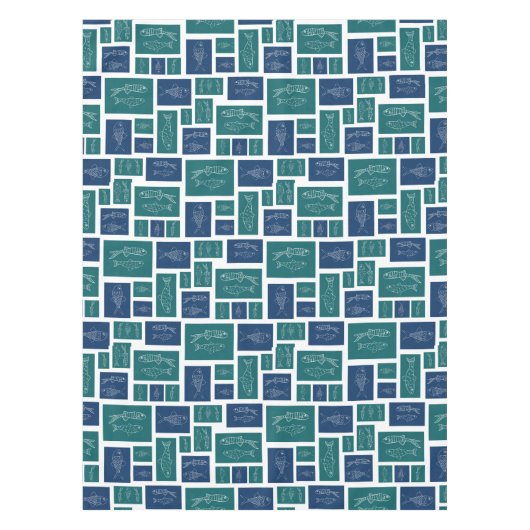 Nappe Motif de poisson bleu vert vintage (Devant)