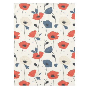 Nappe Motif de Poppies d'aquarelle - Rouge, Bleu et Blan