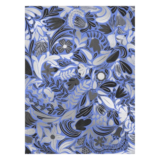 Nappe Motif d'illustration Feuilles floral bleu argent (Devant)