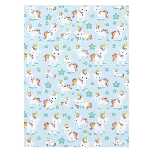 Nappe Motif D'Unicornes, De Mignons Unicornes, Fleurs (Devant)