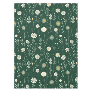 Nappe Motif élégant de fleurs sauvages sur fond vert fon