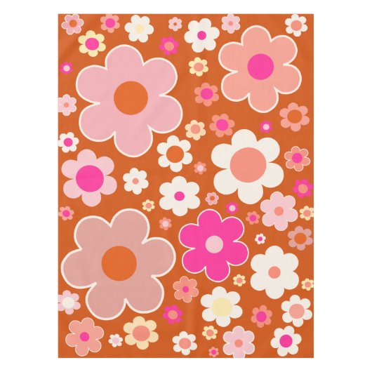 Nappe Motif Fleur Rétro En Orange Peach Rose Floral (Devant)