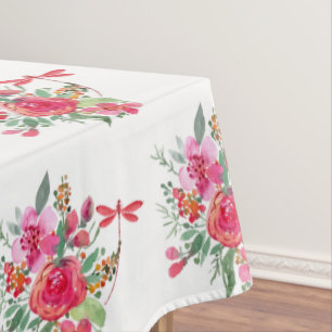 Nappe Motif fleurs roses et libellules