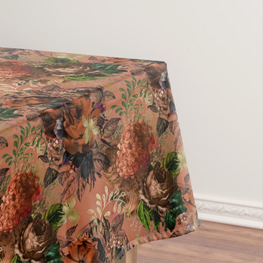 Nappe Motif Floral Abeilles d'or Orange Brown (In Situ)