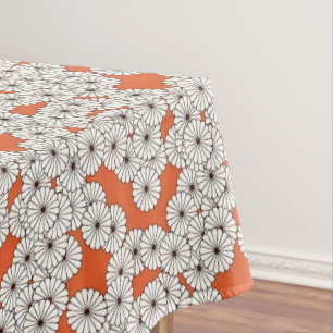 Nappe Motif floral Art Déco - crème sur rouille