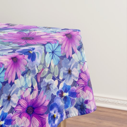 Nappe Motif Floral bleu magenta rose (In Situ)