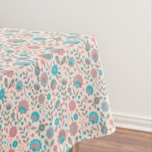 Nappe Motif floral d'art populaire turquoise et de