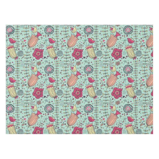 Nappe Motif floral de bande dessinée avec des oiseaux (Devant (Horizontal))