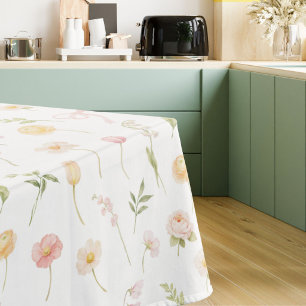 Nappe Motif floral de fleurs jaunes et roses à l'aquarel