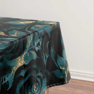 Nappe Motif floral de rose sarcelle et or élégant