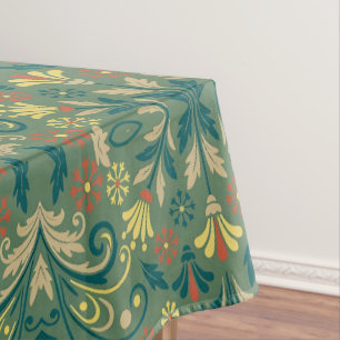 Nappe Motif floral élégant en jaune et rouge sur fond ve