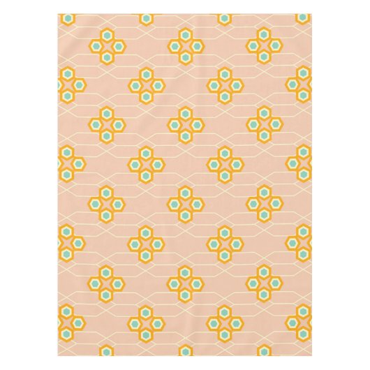 Nappe Motif floral hexagonal sur fond pêche (Devant)