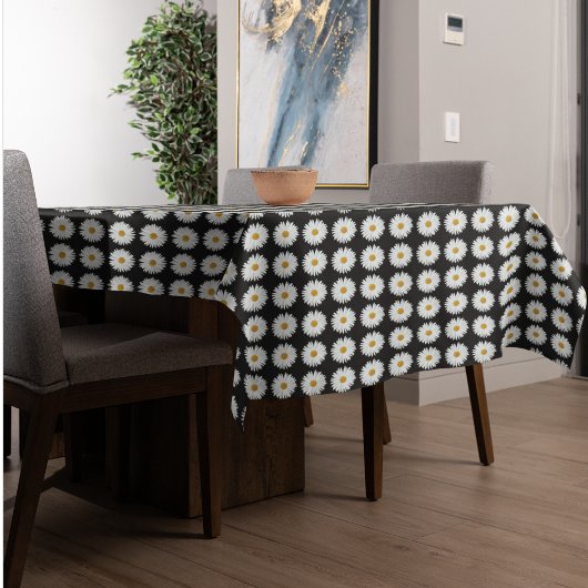 Nappe Motif floral marguerrier blanc sur noir
