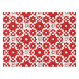 Nappe Motif floral rouge et blanc vibrant avec perle
