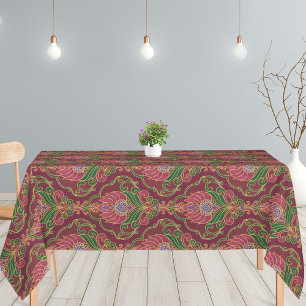 Nappe Motif floral vintage burgundy, vert et or