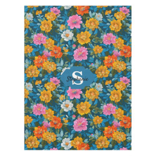 Nappe Motif floral Vintage rustique coloré en bleu (2)