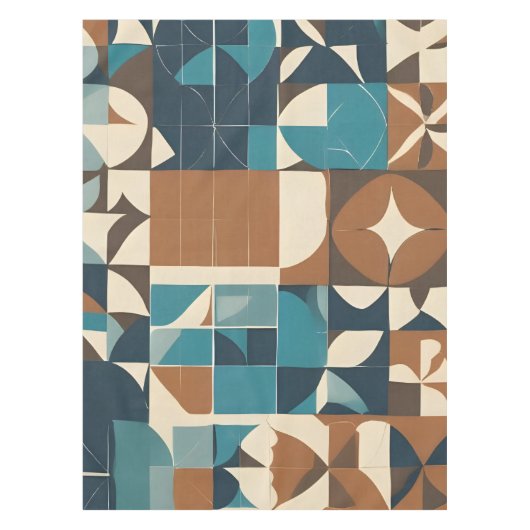 Nappe Motif géométrique bleu foncé, sarcelle, marron et  (Devant)