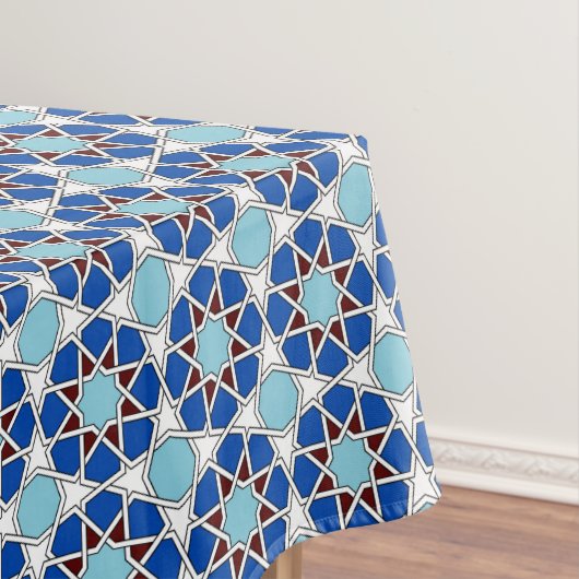 Nappe Motif géométrique marocain blanc bleu islamique (In Situ)