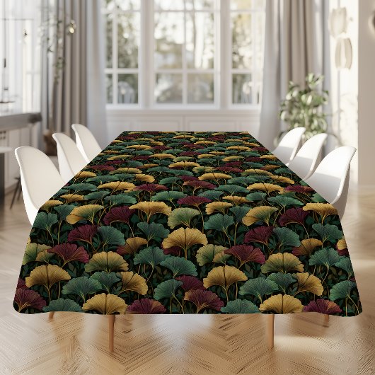 Nappe Motif Ginkgo Burgundy Sarcelle