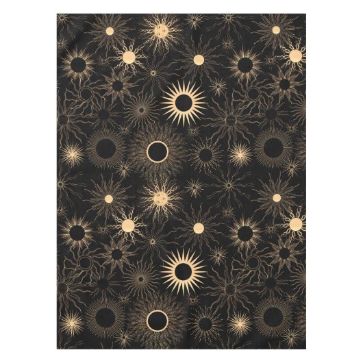 Nappe Motif graphique Gold suns sur noir (Devant)