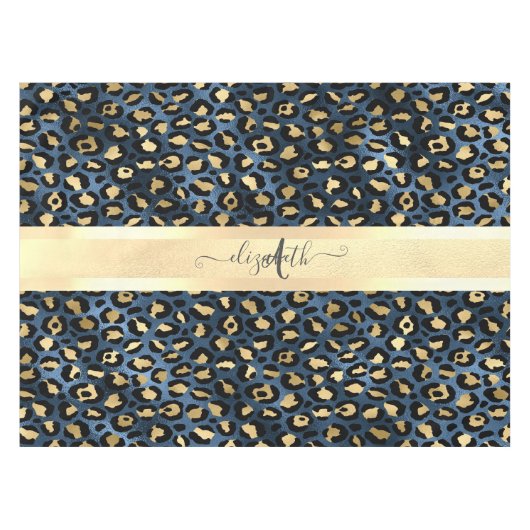 Nappe Motif léopard bleu or monogramme (Devant (Horizontal))