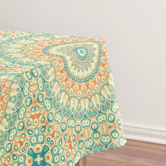Nappe Motif Mandala Teal et Orange Tropical (In Situ)