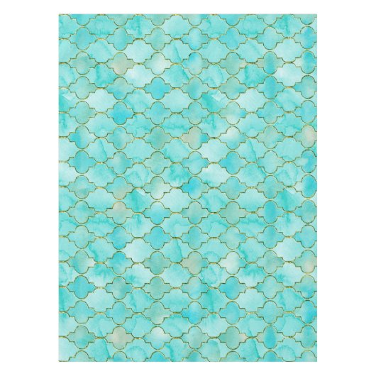 Nappe Motif Marocain Gold et Aqua (Devant)