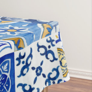 Nappe Motif méditerranéen italien bleu, blanc et jaune