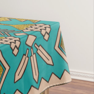 Nappe Motif mexicain de style - sarcelle d'hiver, or et