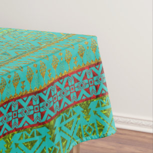 Nappe Motif mexicain de style - sarcelle d'hiver, or et