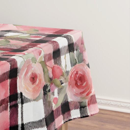 Nappe Motif moderne Tartan Rouge Floral (In Situ)