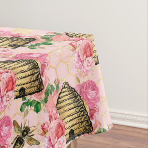 Nappe Motif nid d'abeille floral rose vintage en nid d'a