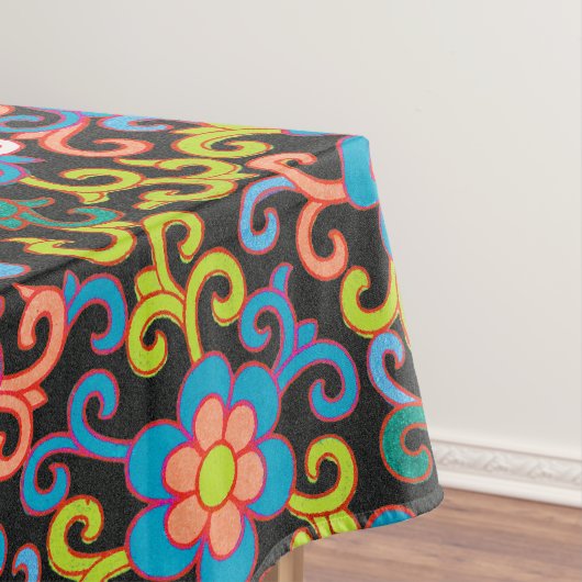 Nappe Motif noir chic avec fleurs colorées (In Situ)