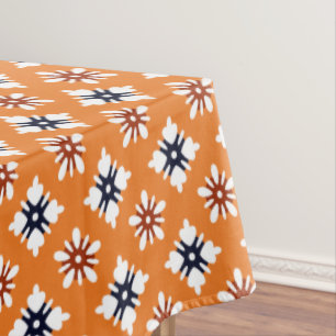 Nappe Motif Oriental Orange Blanc Rouge Katazome Fleurs
