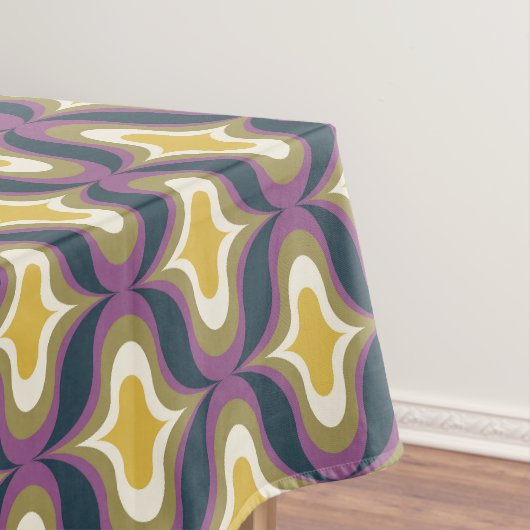 Nappe Motif Rétro Bleu Jaune Baie Blanc (In Situ)