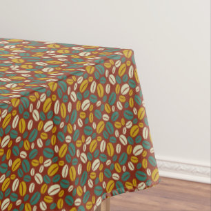 Nappe Motif Rétro Bleu Jaune Marron Grains de Café Java