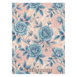 Nappe Motif Rose bleu rétro sur Arrière - plan rose doux