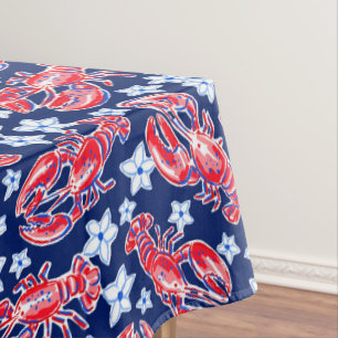 Nappe Motif Rouge Navy Fleur de Homard Prépa