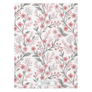 Nappe Motif Sakura en fleurs de cerises roses sur blanc
