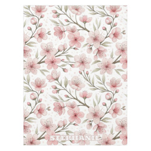 Nappe Motif Sakura en fleurs de cerises roses sur blanc