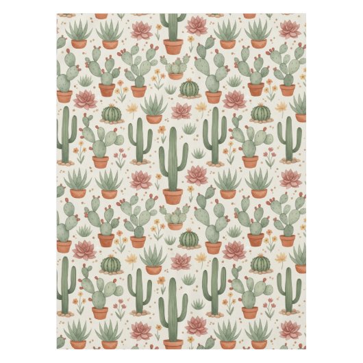 Nappe Motif sans couture de cactus de désert succulent (Devant)