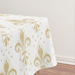 Nappe Motif sans soudure à fleur de lis or sur blanc