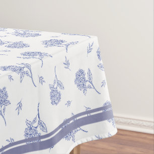 Nappe Motif Toile Botanique d'Hortensia Bleu et Blanc